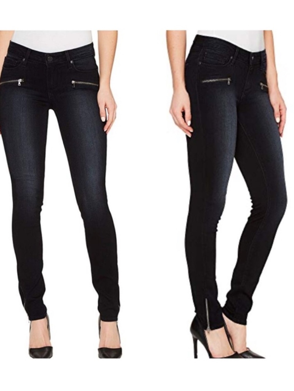 PAIGE Black Skinny Jeans with Front Zip Accents